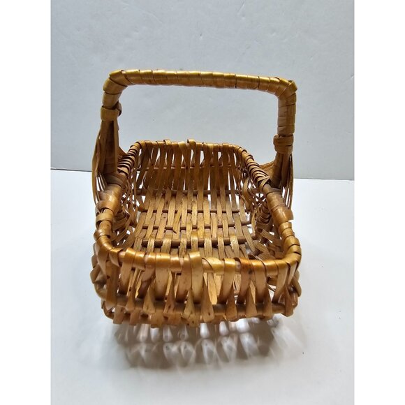 Tiny Small Handwoven Bamboo Basket With Handle 3.5x5" Rectangle - Picture 3 of 7